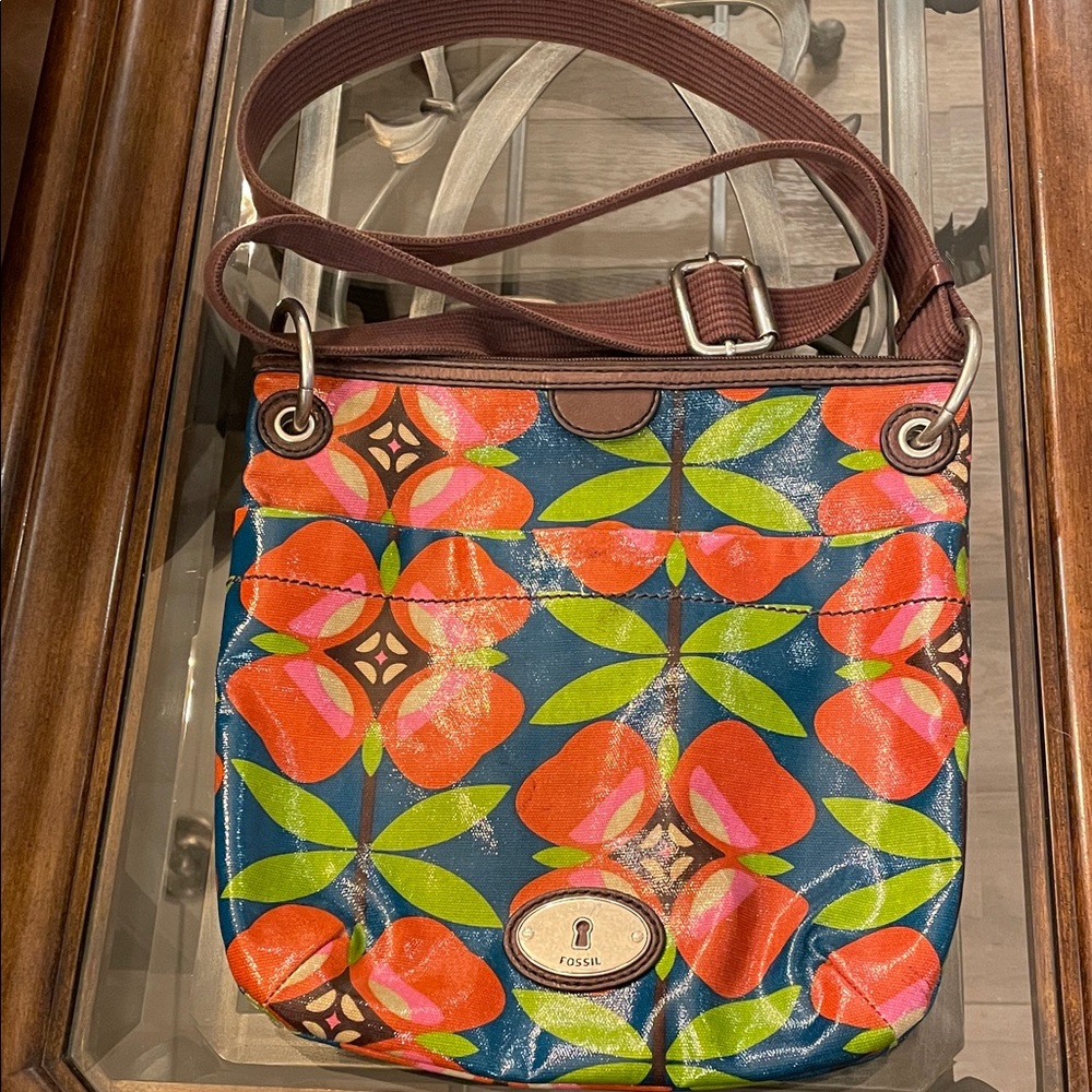 Fossil Women's Crossbody Bag - Blue and Orange Floral